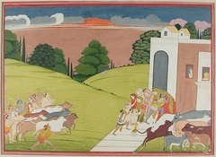 Krishna and the Cow Herders Return at Cow-dust, Illustration from a  Bhagavata Purana Series by Manaku
