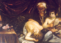 L'Enfant Jésus endormi, Saint Jean-Baptiste et Zacharie by Guido Cagnacci