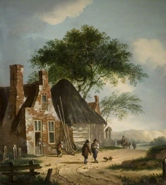 Landscape With Buildings And Figures by Fredericus Theodorus Renard