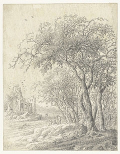 Landschap met bomen en een ruïne op de achtergrond by Anthonie Jansz van der Croos