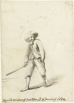 Man met stok, naar links by Harmen ter Borch