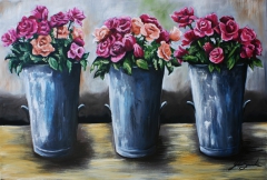 Pails of Pink Roses by Julie Sneeden