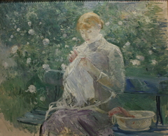 Pasie cousant dans le jardin de Bougival by Berthe Morisot