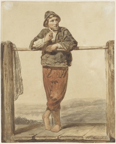 Pijprokende, staande man met, van voren by Johannes Engel Masurel