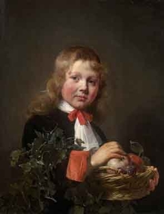 Portrait of a Boy holding a Basket of Fruit