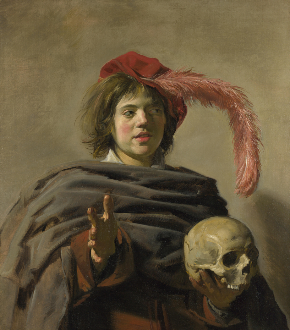 Portrait of a young man with a skull