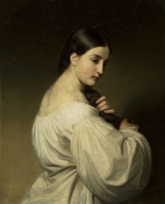 Portrait of a young woman in white. by Friedrich von Amerling
