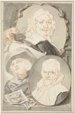 Portretten van Adriaan Brouwer, Jurriaen Ovens en Cornelis Bega by Jacob Houbraken