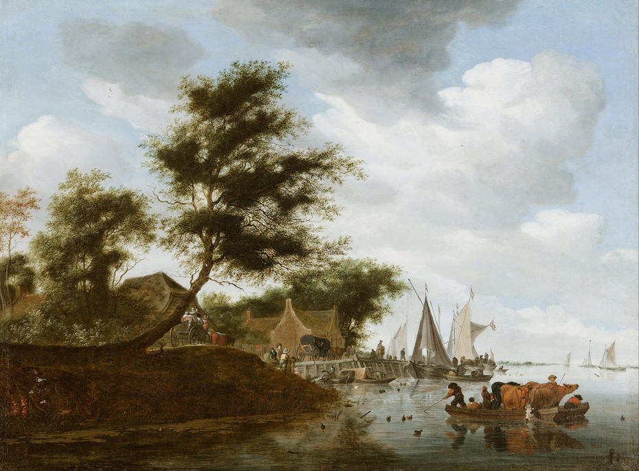 River landscape with ferry