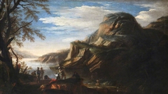 Rocky Landscape with Figures by Salvator Rosa