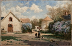 Scenery outside Paris with woman and animals