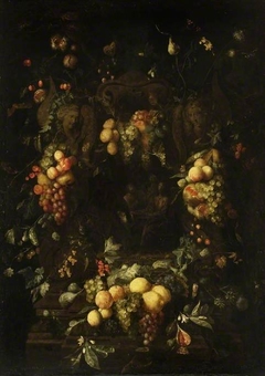 Still-life of fruit, with the Supper at Emmaus by Guilliam de Vries