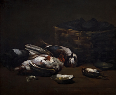 Still Life with Dead Birds and a Basket of Oysters by Germain Théodule Clément Ribot