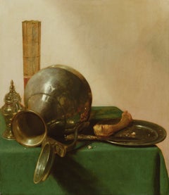 Still life with pasglas and overturned jug on a table by Jan Jansz. den Uyl II