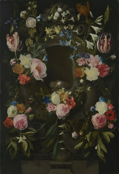 Stone cartouche surrounded by flowers by Daniel Seghers