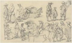 Studieblad met verschillende historische figuren by Willem Pieter Hoevenaar