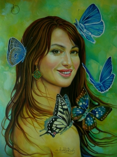 Teimuraz Kharabadze. woman and butterflies.  by Teimuraz Kharabadze