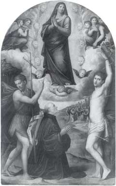 The Assumption of the Virgin with Saint John the Baptist, aint Sebastian and a Donor by Giacomo Raibolini