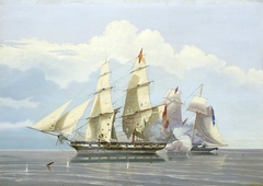 The capture of the slaver 'Formidable' by HMS 'Buzzard', 17 December 1834 by William John Huggins