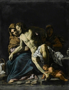The dead Christ supported by the Virgin Mary and Mary Magdalene by Marco Antonio Bassetti