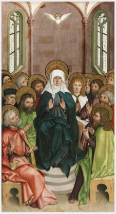 The Descent of the Holy Spirit; Saints Agnes and Dorothy (on verso) by Bartholomäus Zeitblom