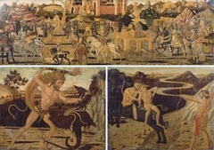 Three panels adorning a Wedding Cassone by Giovanni di ser Giovanni Guidi