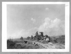 train of shepherds+sheep in the Campagna. by Heinrich Bürkel