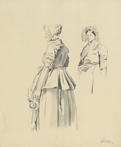Twee studies van een staande vrouw met kruik by Pieter van Loon
