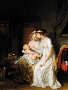Une femme allaitant son enfant regardée par son amie by Marguerite Anton Sarony Gérard