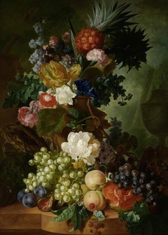 Vase of flowers and fruit by Jan van Os
