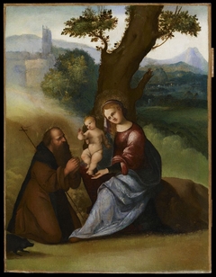 Vierge à l'Enfant et saint Antoine abbé dans un paysage