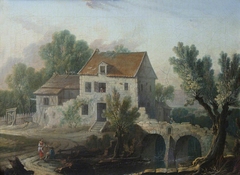 View of a House and Track by a Bridge by attributed to Jacques Nicolas Julliard