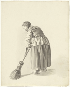 Vrouw vegend met een bezem by Pieter van Loon