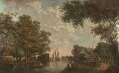 Wall decor with landscape from Nieuwe Doelenstraat 22 (drawbridge) by Jurriaen Andriessen