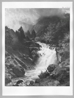 Wasserfall in den bayerischen Alpen und Angler by Johann Gottfried Steffan