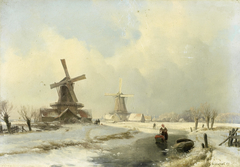 Winter landscape with two Windmills by Anonymous