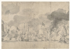 Zeeslag bij Lowestoft op 13 juni 1665 by Willem van de Velde I