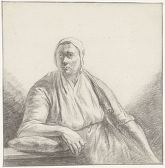 Zittende vrouw, de rechterarm steunend op een kussen by Unknown Artist