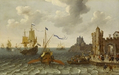 A French Galley and Dutch Men-of-War off a Port