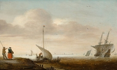 A river scene with ships by Hans Goderis