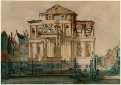 Aquarel van Het Schielandshuis na de brand van 18 februari 1864 by Petrus Van der Velden