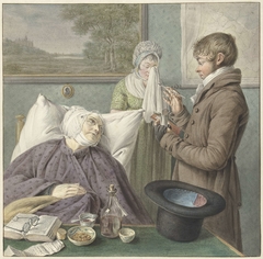 Arts bezoekt een zieke oude vrouw in bed by Warner Horstink