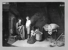 Bäuerliches Interieur mit Frau und Kindern