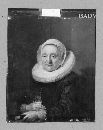 Bildnis einer älteren Frau mit weißer Haube und Radkragen