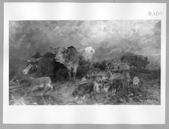cattle in rising thunderstorm by Heinrich von Zügel