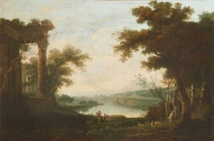 Classsical Landscape with Shepherds near Overgrown Ruins by Anonymous