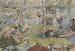 Crayfishing (From a Home watercolor series) by Carl Larsson