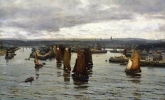David Farquharson - The Herring Fleet Leaving the Dee, Aberdeen - ABDAG000605 by David Farquharson