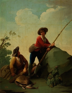 Dos pescadores uno con caña y otro sentado by Zacarías González Velázquez