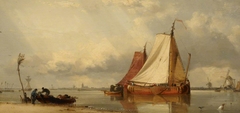 Dutch barges near a beach by Edward William Cooke